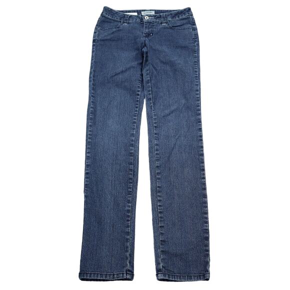 Hot Bottoms Pants Womens 5 Blue Mid Rise Straight Cut Flat Front Jeans - Picture 1 of 16